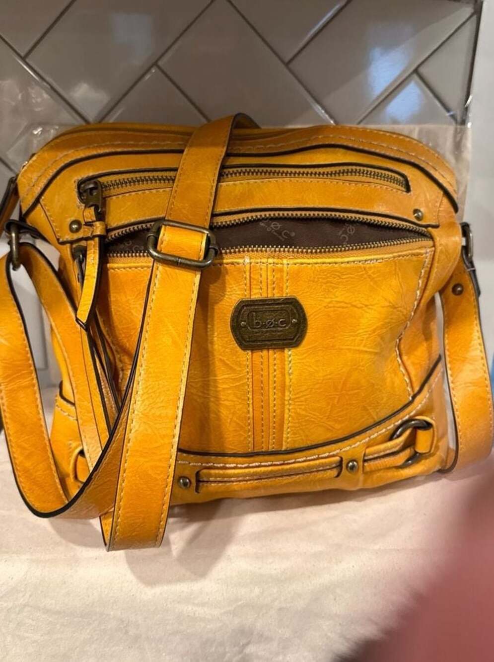 b.o.c. Born Concept Yellow Vegan Leather Multi-Zip Crossbody Bag